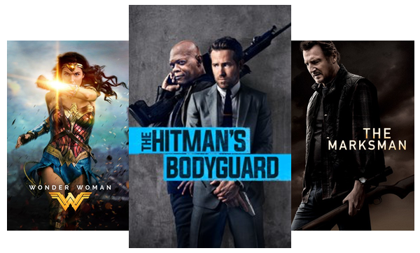 Blockbuster and classic movies like The Hitman's Bodyguard, Batman v Superman: Dawn of Justice and The Marksman.